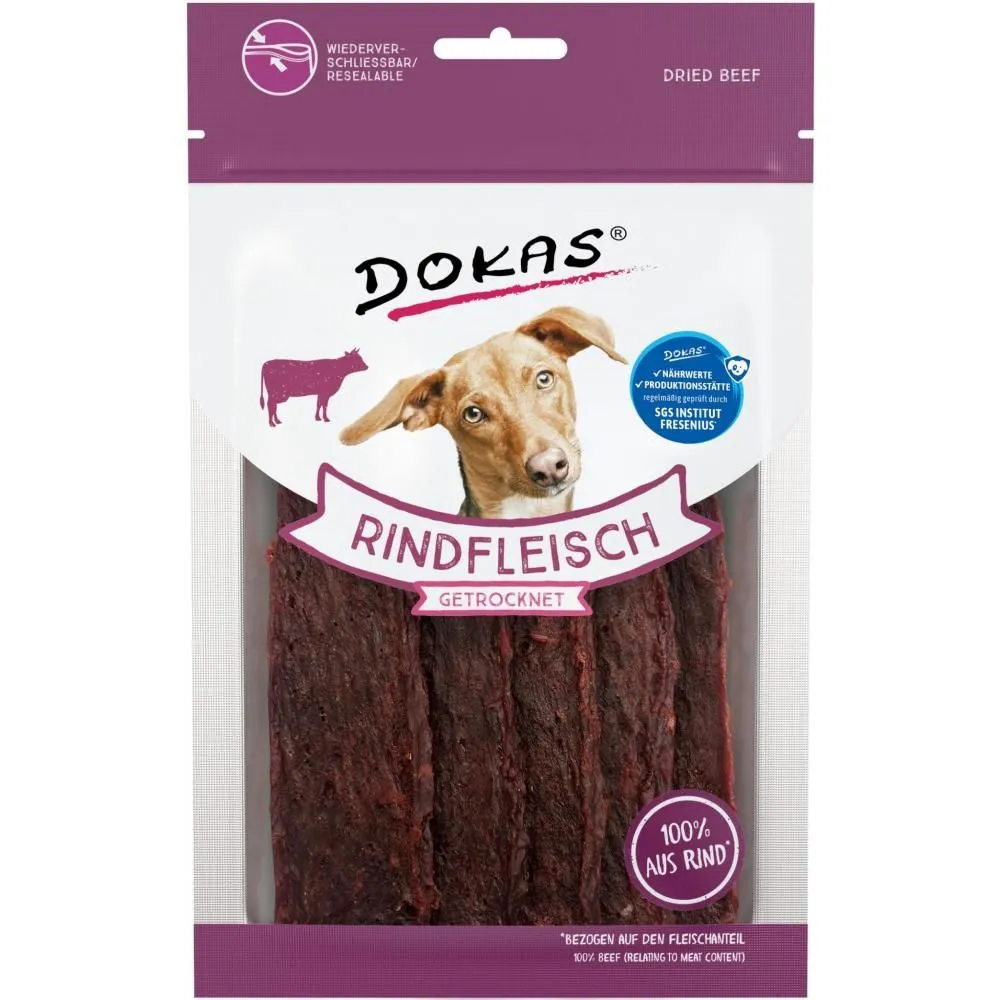 Dokas Tørrede okseskiver 70 g - naturlige hundesnacks af okse